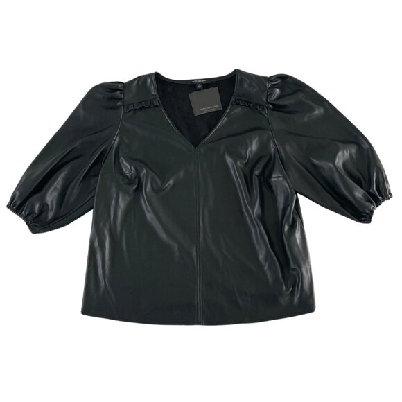 Marc New York Andrew Marc Women Black Faux Leather V-Neck‎ Top 3X Plus NWT $69 - Picture 1 of 11